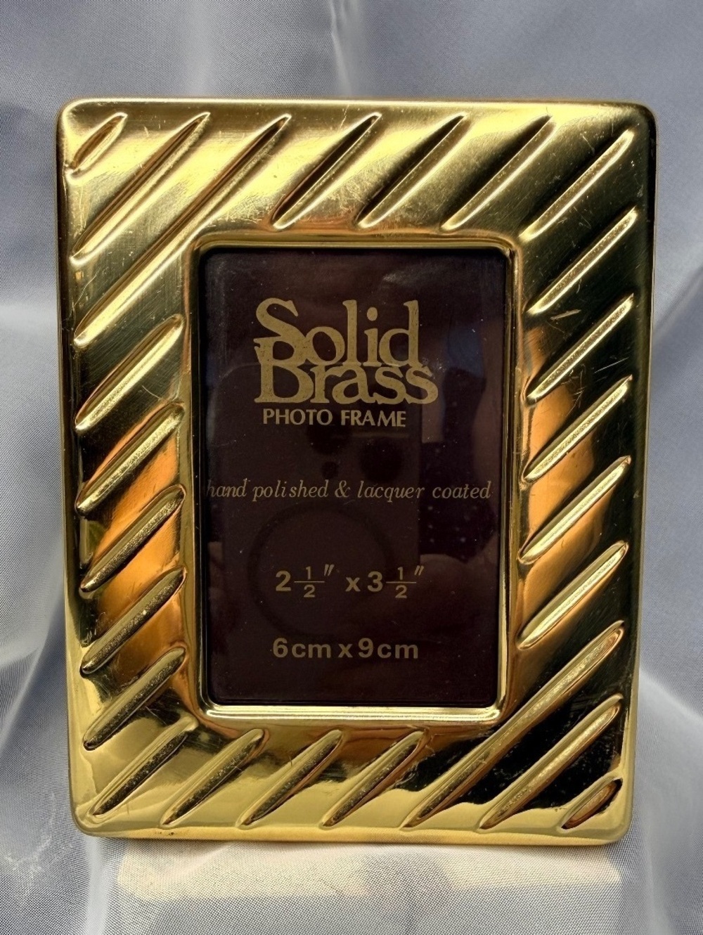 Solid Brass Photo Frame 2.5x3.5 Ribbed Gold Tone Vintage 1980s 1990s Desk Frame